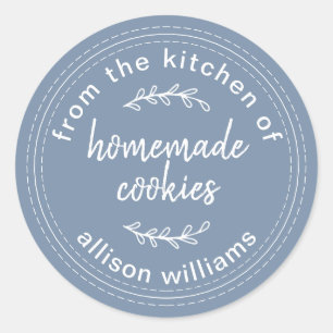 Dusty Blue Rustic Homemade Cookies Personalised Classic Round Sticker