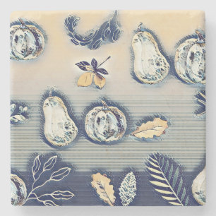 dusty blue Rustic Pumpkin & Autumn Leaf Stone Coaster