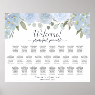 Dusty Blue Rustic Roses 25 Table Seating Chart