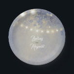 Dusty Blue Rustic String Lights Wedding Paper Plate<br><div class="desc">Rustic country summer night dusty blue wedding paper plates</div>