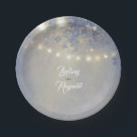 Dusty Blue Rustic String Lights Wedding Paper Plate<br><div class="desc">Rustic country summer night dusty blue wedding paper plates</div>