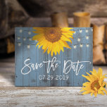 Dusty Blue Rustic Sunflower Wedding Save the Date Announcement Postcard<br><div class="desc">Rustic Sunflowers & String Lights Dusty Blue Barn Wedding Save the Date Announcements.</div>