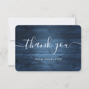 Dusty Blue Rustic Wood Wedding Shower Birthday Thank You Card