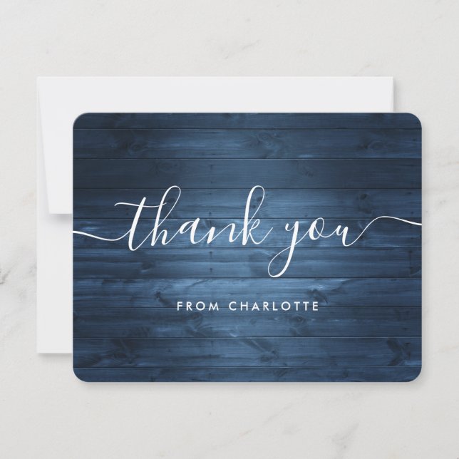 Dusty Blue Rustic Wood Wedding Shower Birthday Thank You Card (Front)