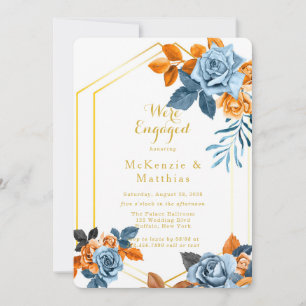 Dusty Blue & Rusty Peony Gold Engagement Party Invitation