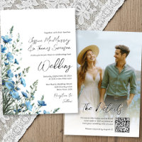 Dusty Blue Sage Boho Wildflowers Photo QR Wedding