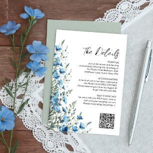Dusty Blue & Sage Boho Wildflowers QR Code Details Enclosure Card