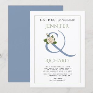 Dusty blue sage green ampersand virtual wedding invitation