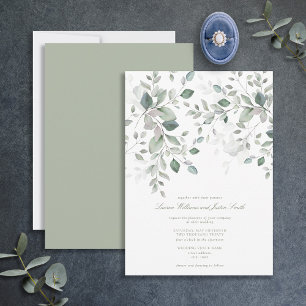 Dusty Blue Sage Green Botanical Script Wedding Invitation