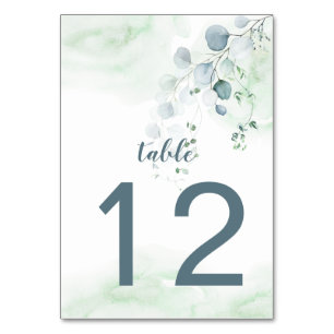 Dusty Blue & Sage Green Eucalyptus Botanical Table Number