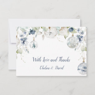 Dusty Blue Sage Green Floral Snow Globes Wedding Thank You Card