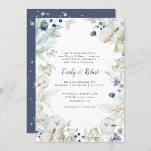 Dusty Blue Sage Green Floral Wedding w/Menu Invitation