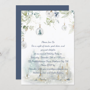 Dusty Blue, Sage Green Greenery Christmas Party Invitation