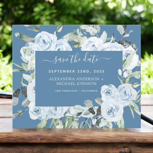 Dusty Blue Sage Green Greenery Save the Date (Creator Uploaded)