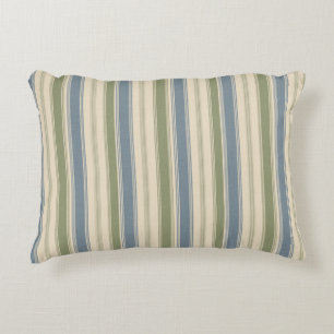 Dusty Blue & Sage Green Linen Multi-Width Stripes  Decorative Cushion