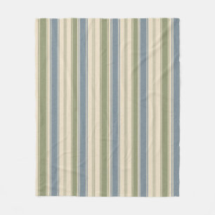 Dusty Blue & Sage Green Linen Multi-Width Stripes Fleece Blanket