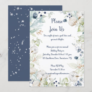 Dusty Blue Sage Green Snowflakes Christmas Party Invitation
