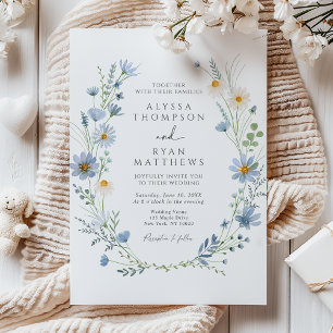 Dusty Blue Sage Green Wildflower Floral Wedding Invitation