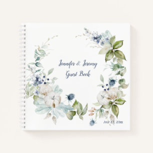 Dusty Blue Sage Green Winter Floral Guest Book