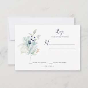 Dusty Blue Sage Green Winter Floral RSVP Card
