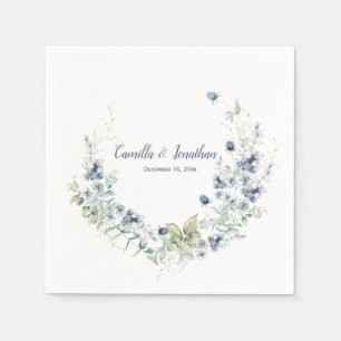 Dusty Blue Sage Green Winter Wedding Floral Napkin