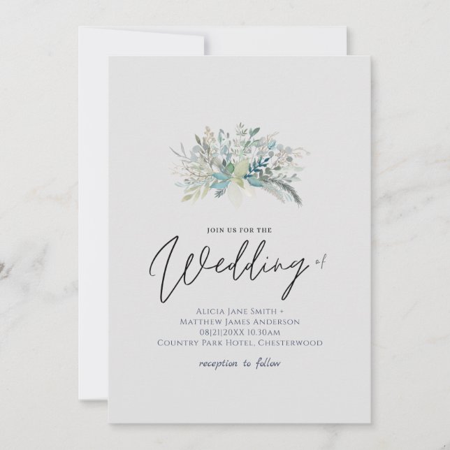 Dusty Blue Sage Greenery Leaves Wedding Budget (Front)