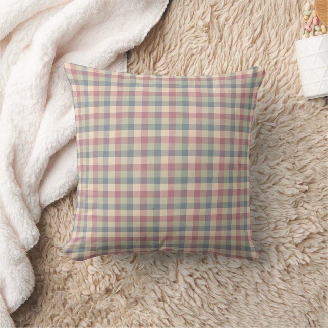 Dusty Blue, Sage, Rose & Cream Small Check Cushion (Blanket)