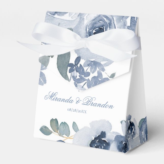 Dusty Blue Sage Watercolor Peony Wedding Favour Box (Front Side)