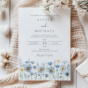 Dusty Blue Sage Wildflower Floral Wedding Invitation