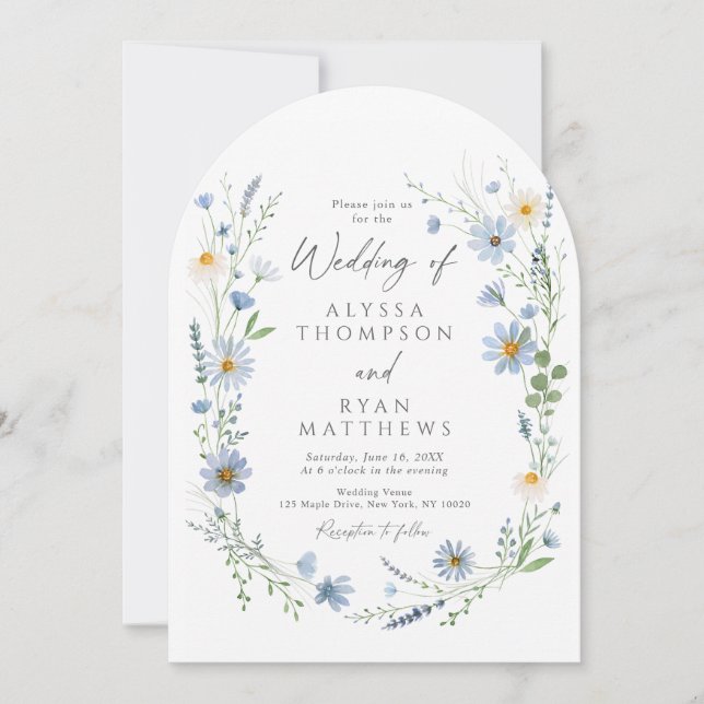Dusty Blue Sage Wildflower Floral Wedding Invitation (Front)
