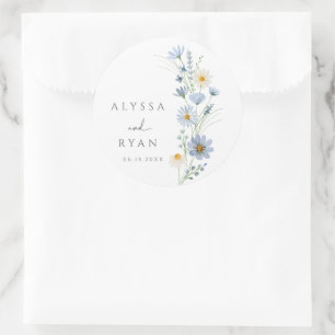 Dusty Blue Sage Wildflower Meadow Wedding Classic Round Sticker