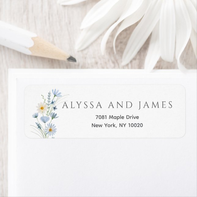 Dusty Blue Sage Wildflower Wedding Return Address (Insitu)