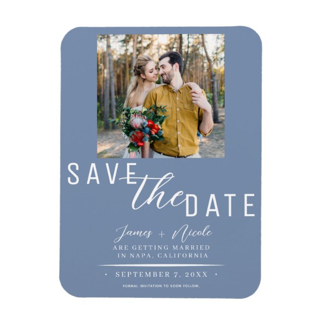 Dusty Blue Save the Date Photo Wedding Magnet (Vertical)