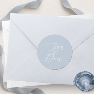 Dusty Blue Save The Date Script Wedding Classic Round Sticker