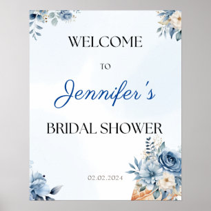 Dusty Blue Scooped Up Floral Bridal Shower Welcome Poster