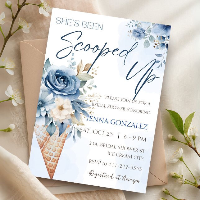 Dusty Blue Scooped Up Ice Cream Bridal Shower  Invitation (Dusty Blue Scooped Up Ice Cream Bridal Shower Invitation)