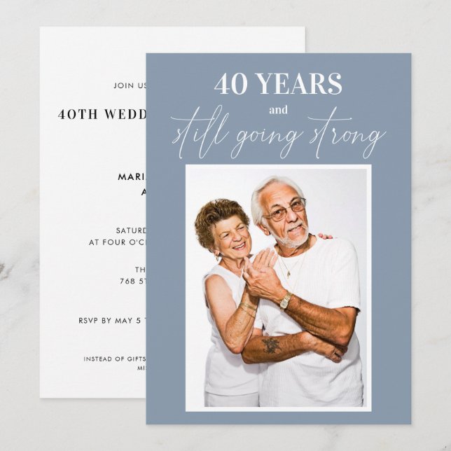 Dusty Blue Script Any Year Wedding Anniversary Invitation (Front/Back)