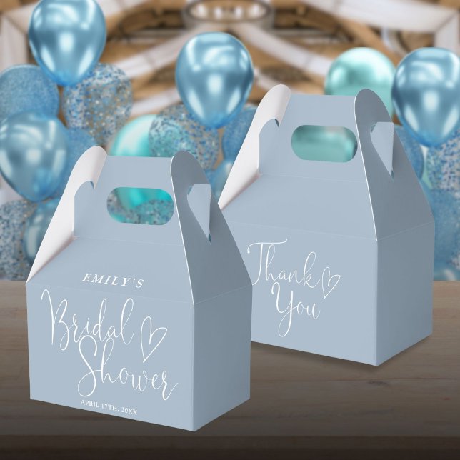 Dusty Blue Script Calligraphy Bridal Shower Favour Box (Dusty Blue Script Calligraphy Bridal Shower Favor Boxes)