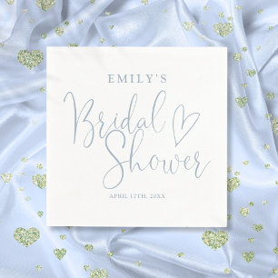 Dusty Blue Script Calligraphy Bridal Shower Napkin