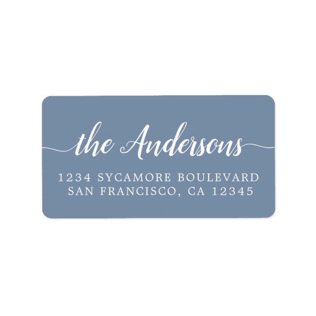 Dusty Blue Script Family Return Address Label (Front)