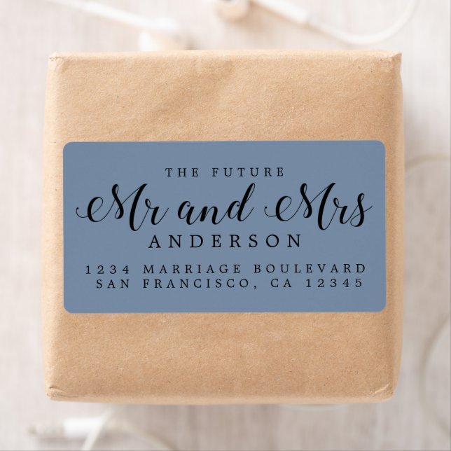 Dusty Blue Script Future Mr Mrs Return Address (Insitu)