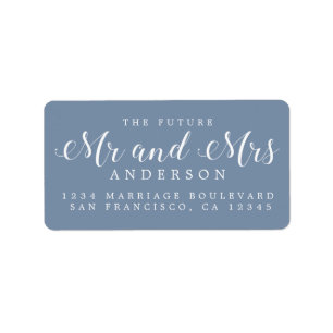 Dusty Blue Script Future Mr Mrs Return Address Label