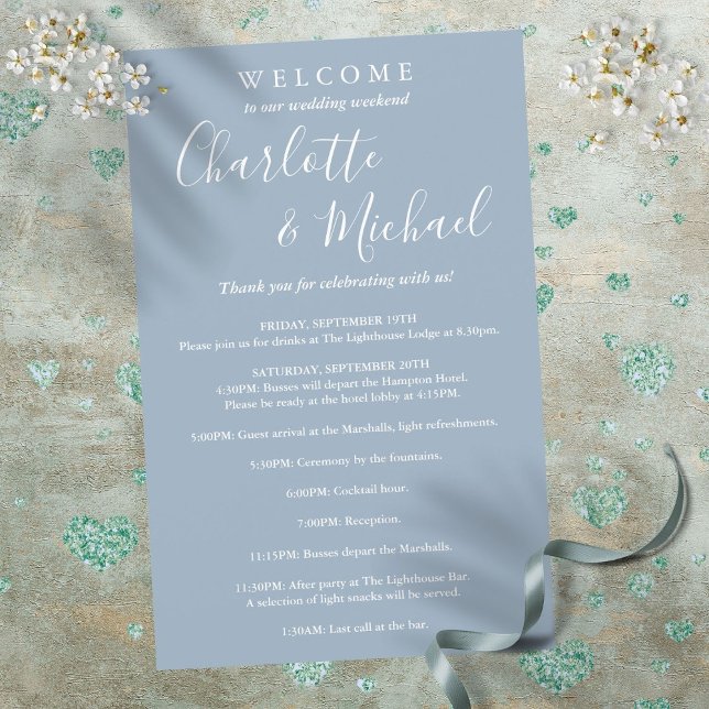 Dusty Blue Script Guest Wedding Weekend Program (Dusty Blue Script Guest Wedding Weekend Program)