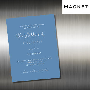 Dusty blue script luxury wedding magnetic invitation