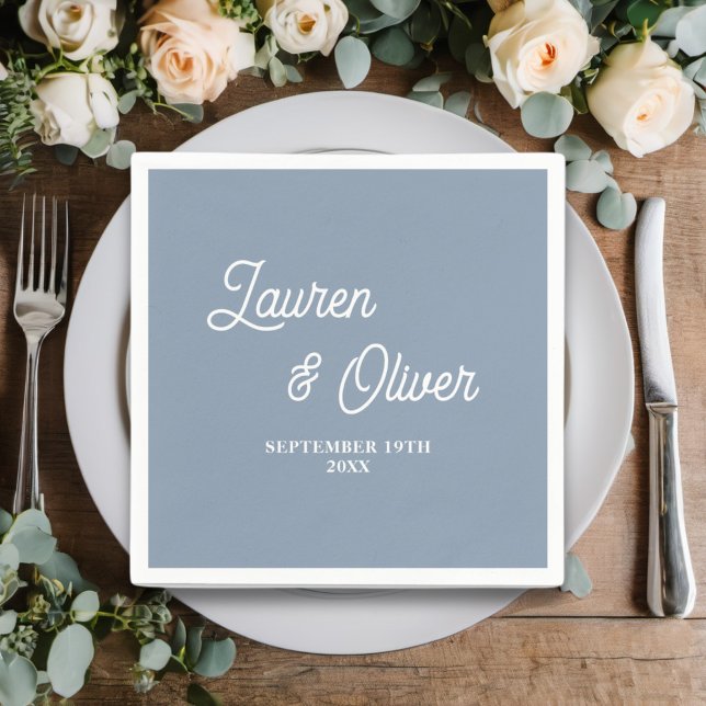 Dusty Blue Script Minimalist Wedding Napkin (Creator Uploaded)