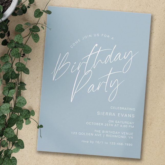 Dusty Blue Script | Modern Simple Any Age Birthday Invitation (Creator Uploaded)