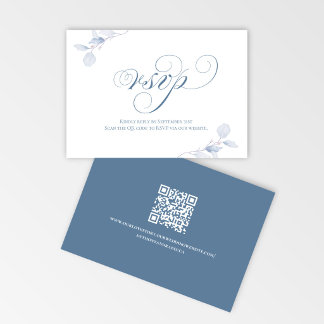 Dusty Blue Script QR Wedding RSVP Card