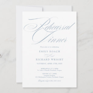 Dusty Blue Script Rehearsal Dinner Black And White Invitation