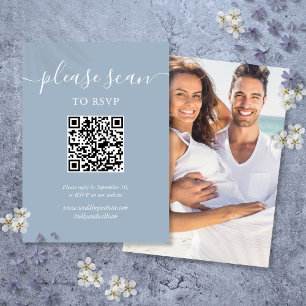 Dusty Blue Script RSVP QR Code Photo Enclosure Card