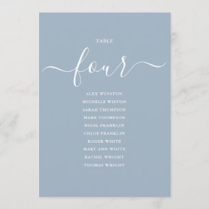 Dusty Blue Script Table Number 4 Seating Chart